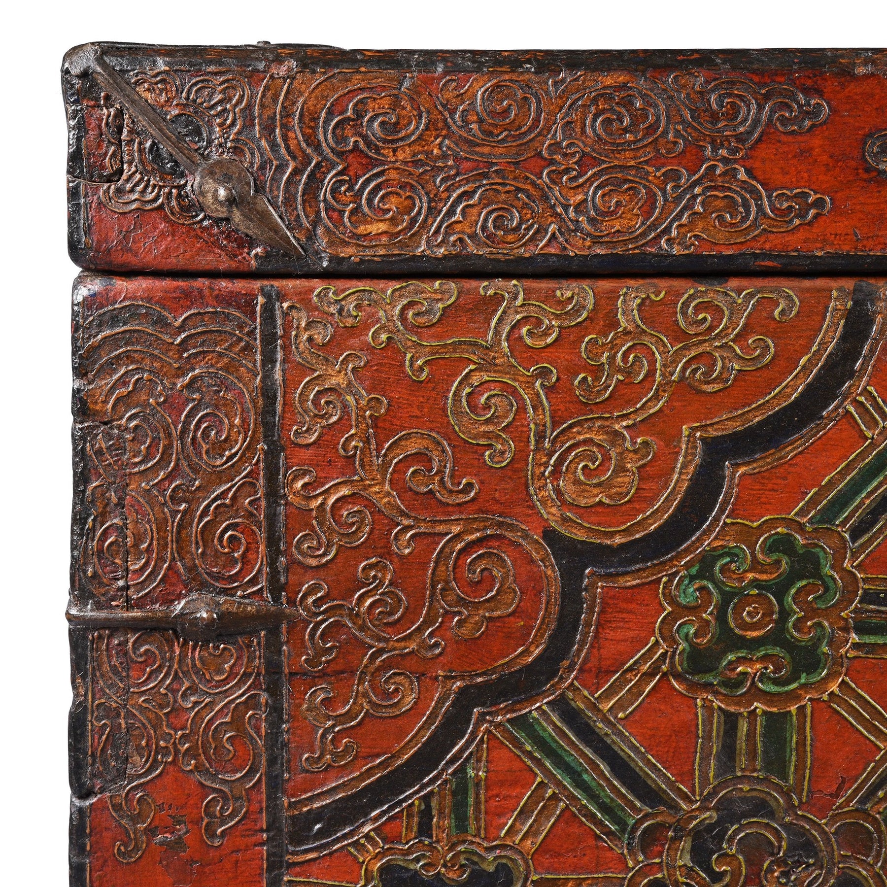 Old Painted Tibetan Chest With Later Painting - 19thC