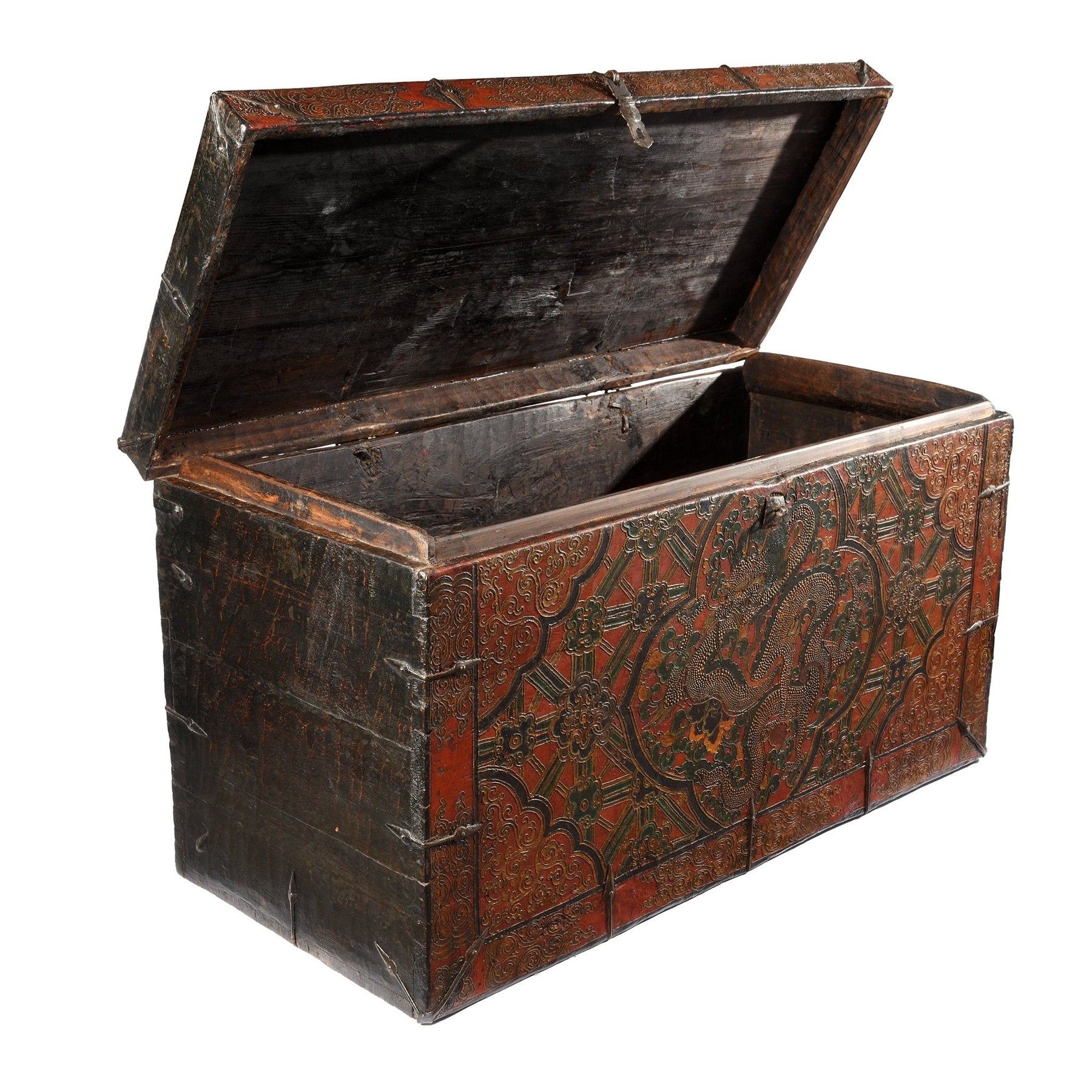 Old Painted Tibetan Chest With Later Painting - 19thC