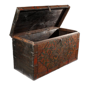 Old Painted Tibetan Chest With Later Painting - 19thC
