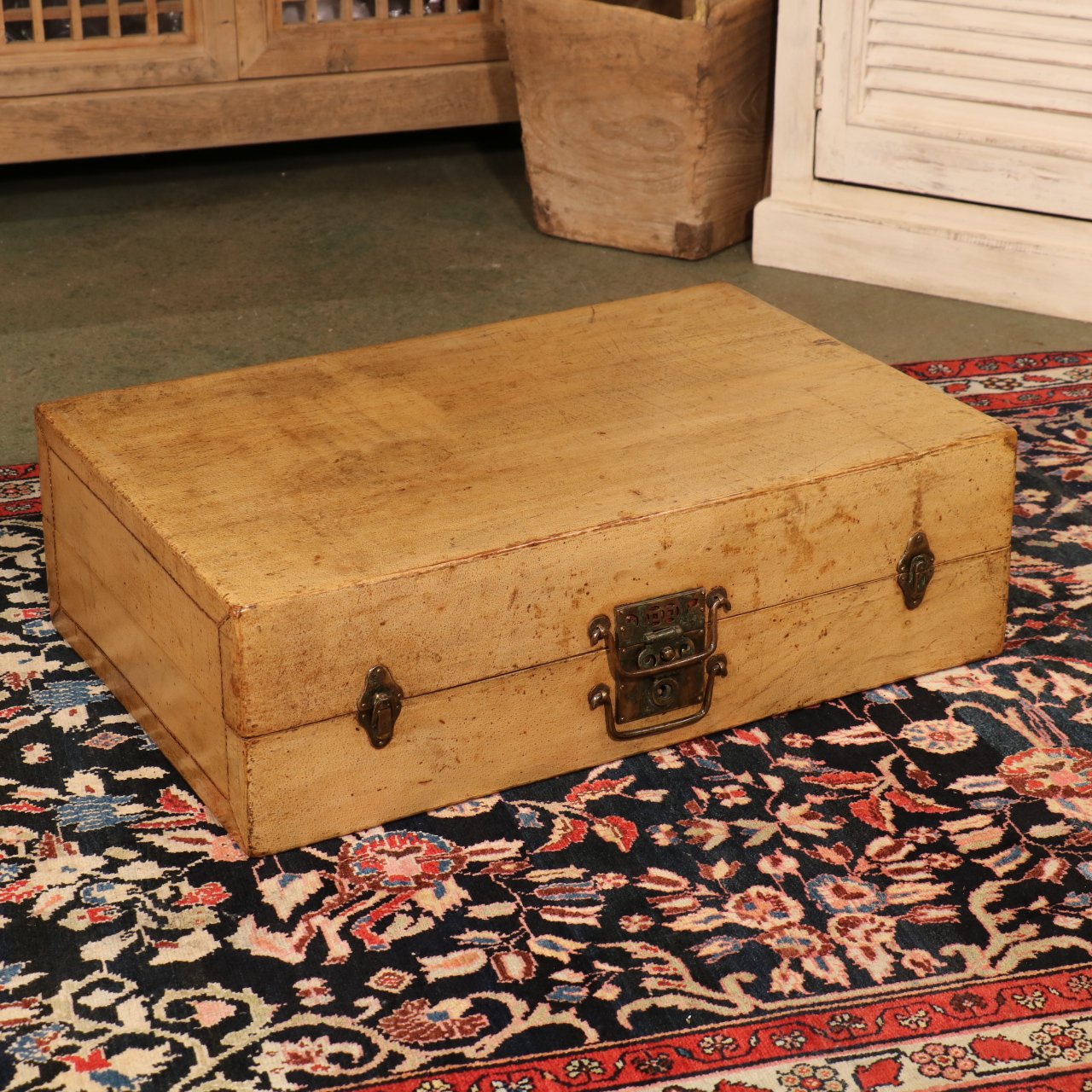 Pale Leather Trunk from Shanghai - Ca 1920