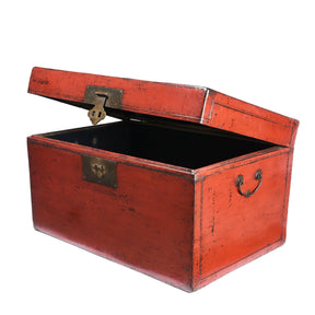 Red Lacquer Leather Trunk From Shanghai - Ca 1920