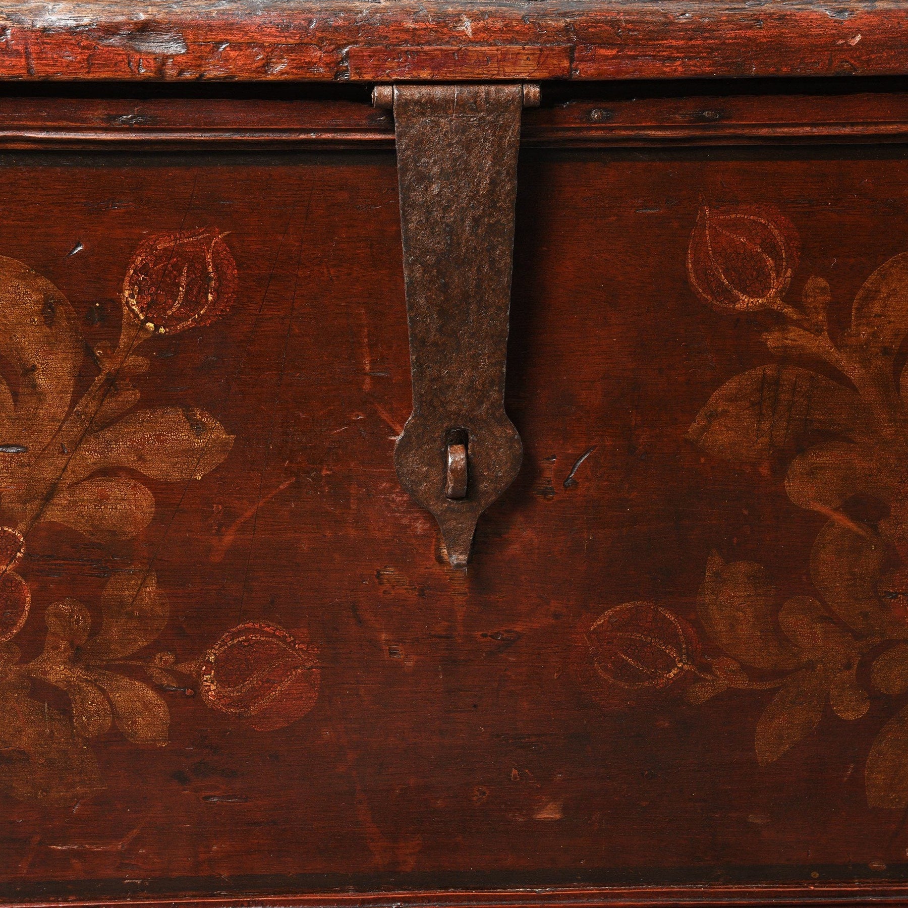 Teak Chest From South India With Original Floral Paint-19thC