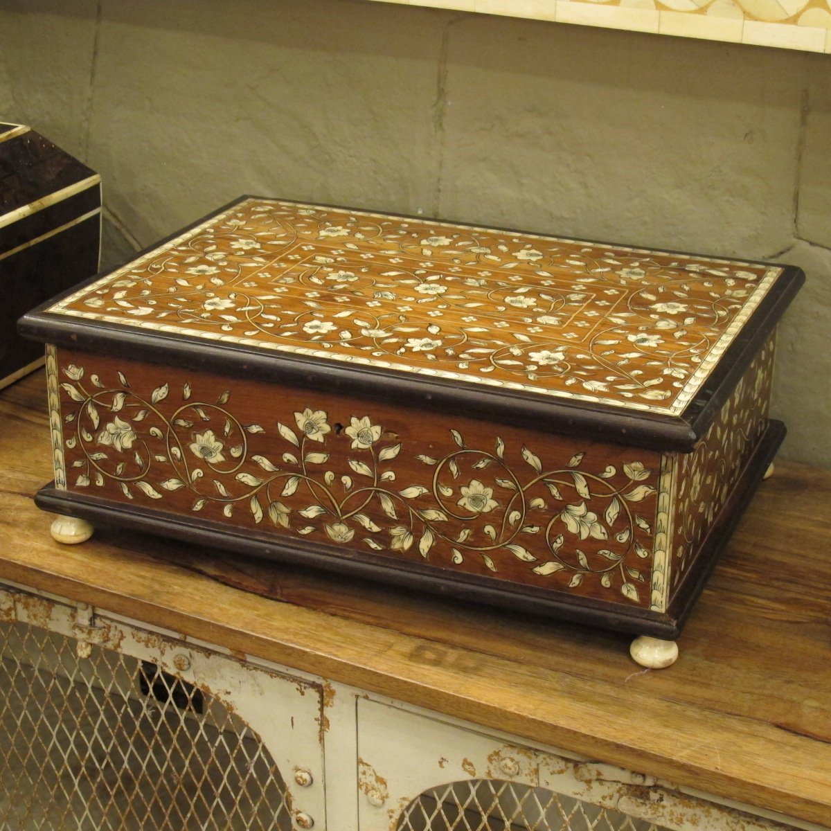 Teakwood Jewellery Box With Bone Inlay