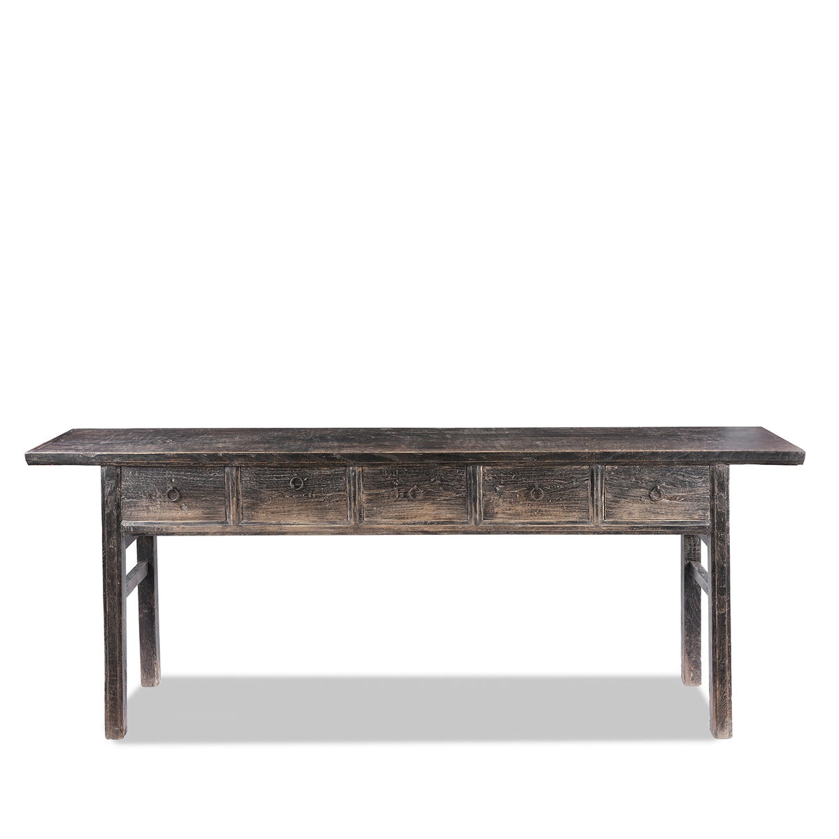 Black Lacquer Console Table With 5 Drawers - 19th Century