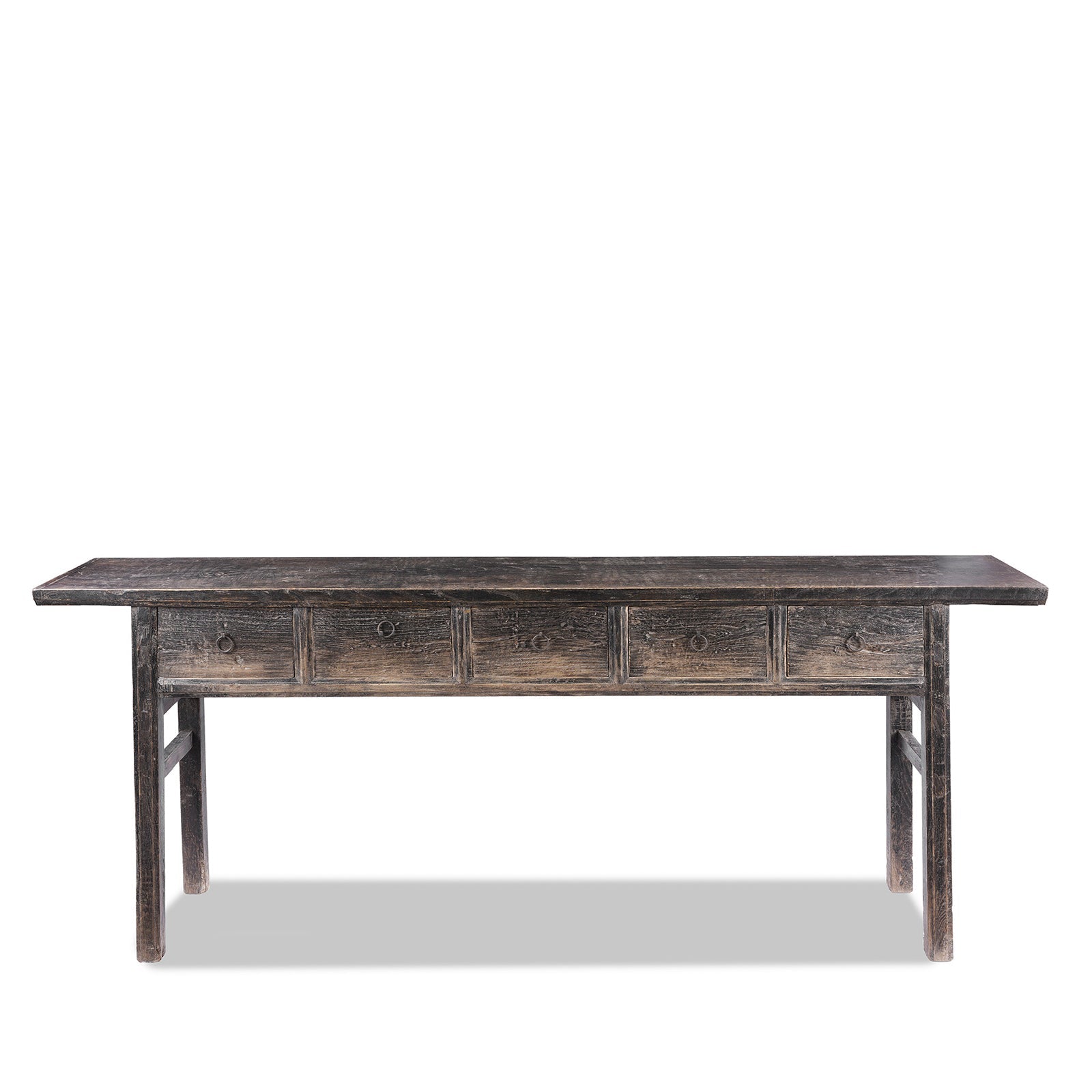Black Lacquer Console Table With 5 Drawers - 19th Century