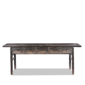 Black Lacquer Console Table With 5 Drawers - 19th Century