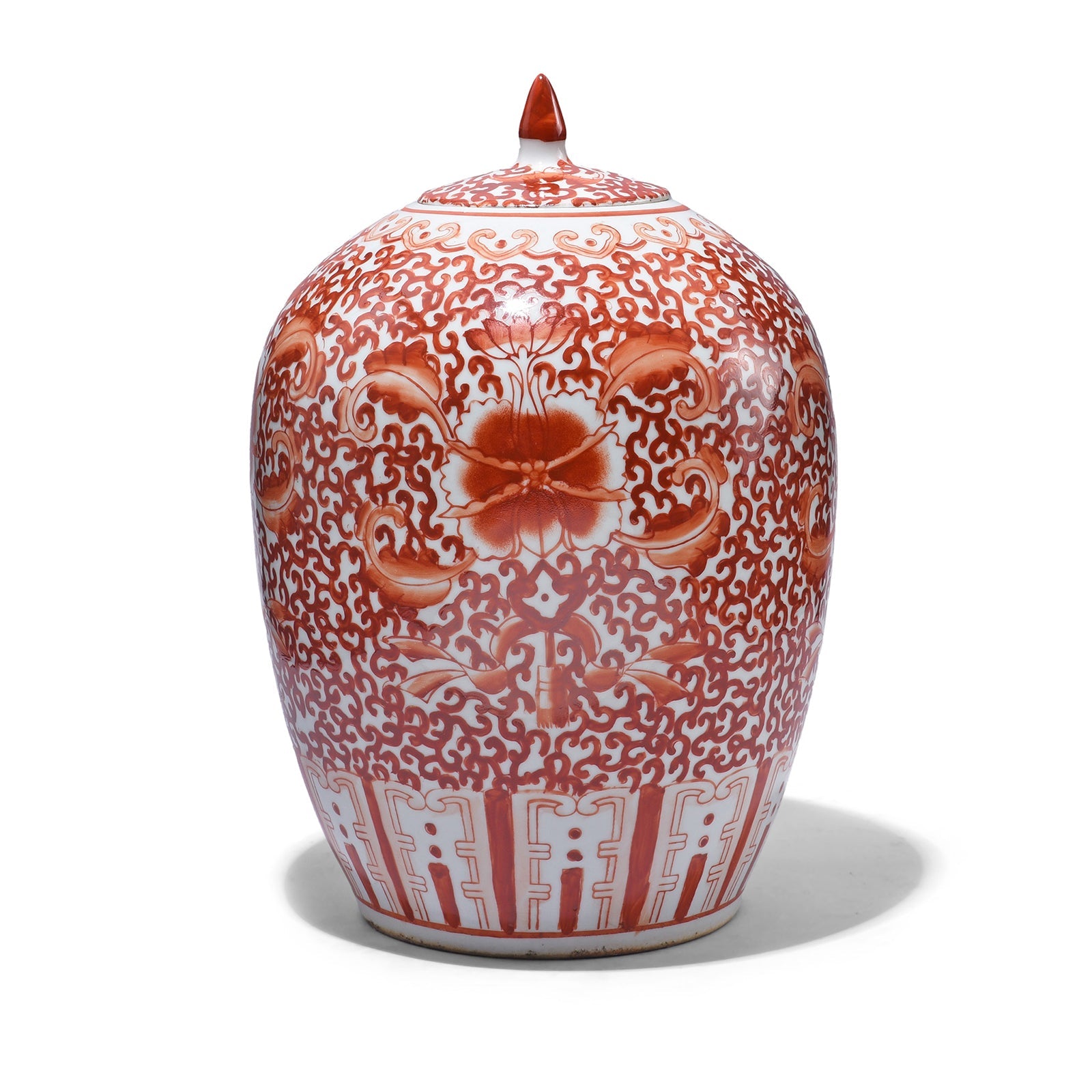 Porcelain Tall Rice Jar - Kangxi Orange Design