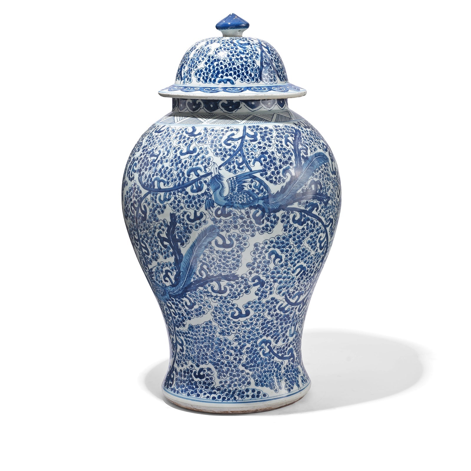 Blue & White Porcelain Temple Jar - Phoenix In Blossoms
