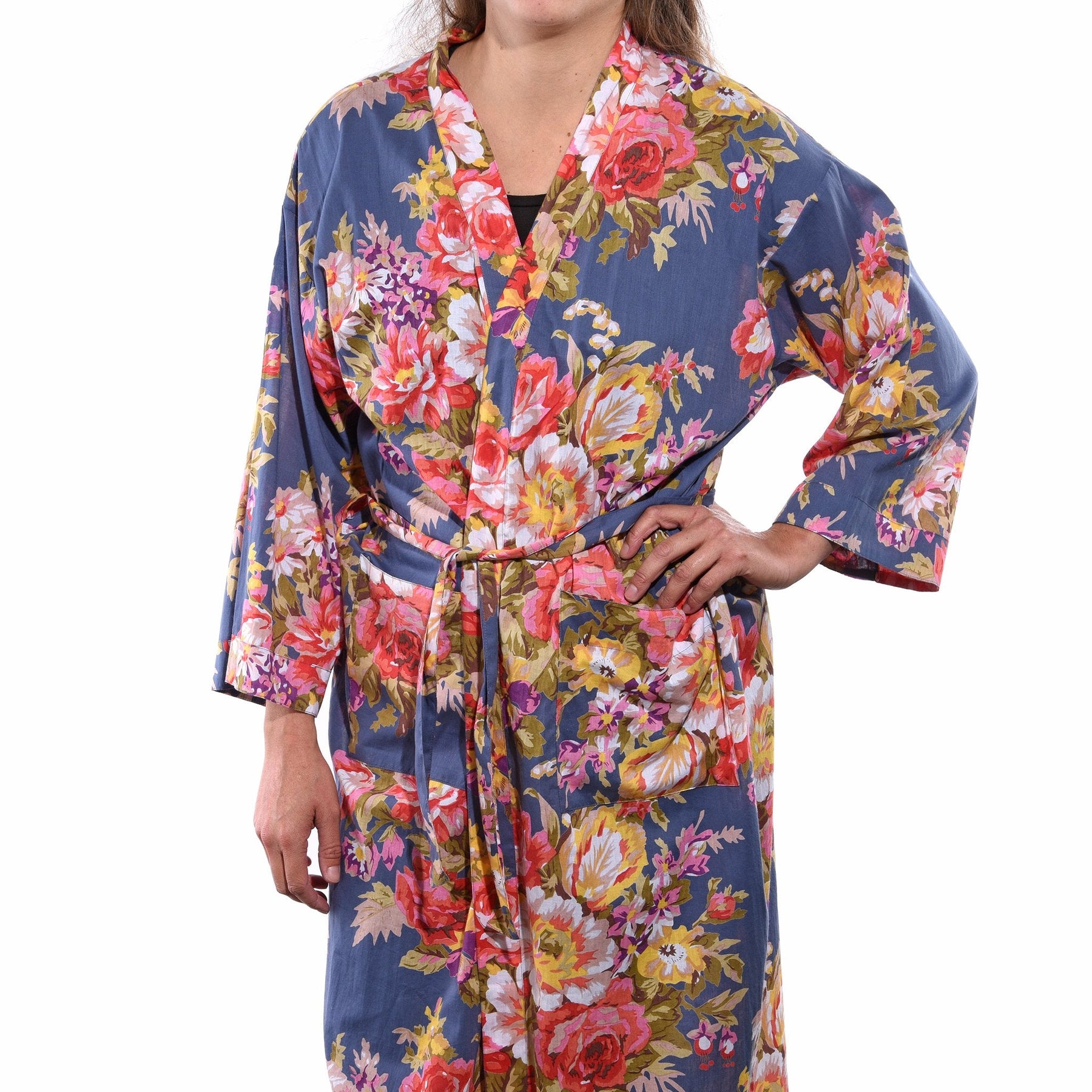 Printed Cotton Bath Robe - Floral