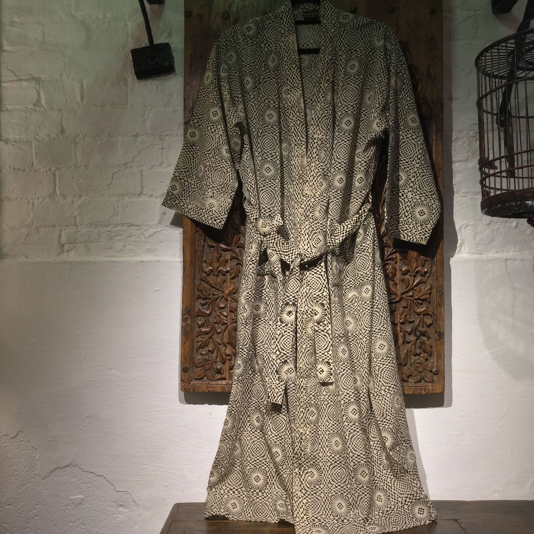 Black & Cream Japanese Bath Robe - Unisex - 100% Cotton