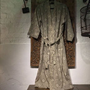 Black & Cream Japanese Bath Robe - Unisex - 100% Cotton