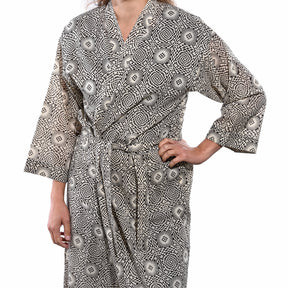Black & Cream Japanese Bath Robe - Unisex - 100% Cotton