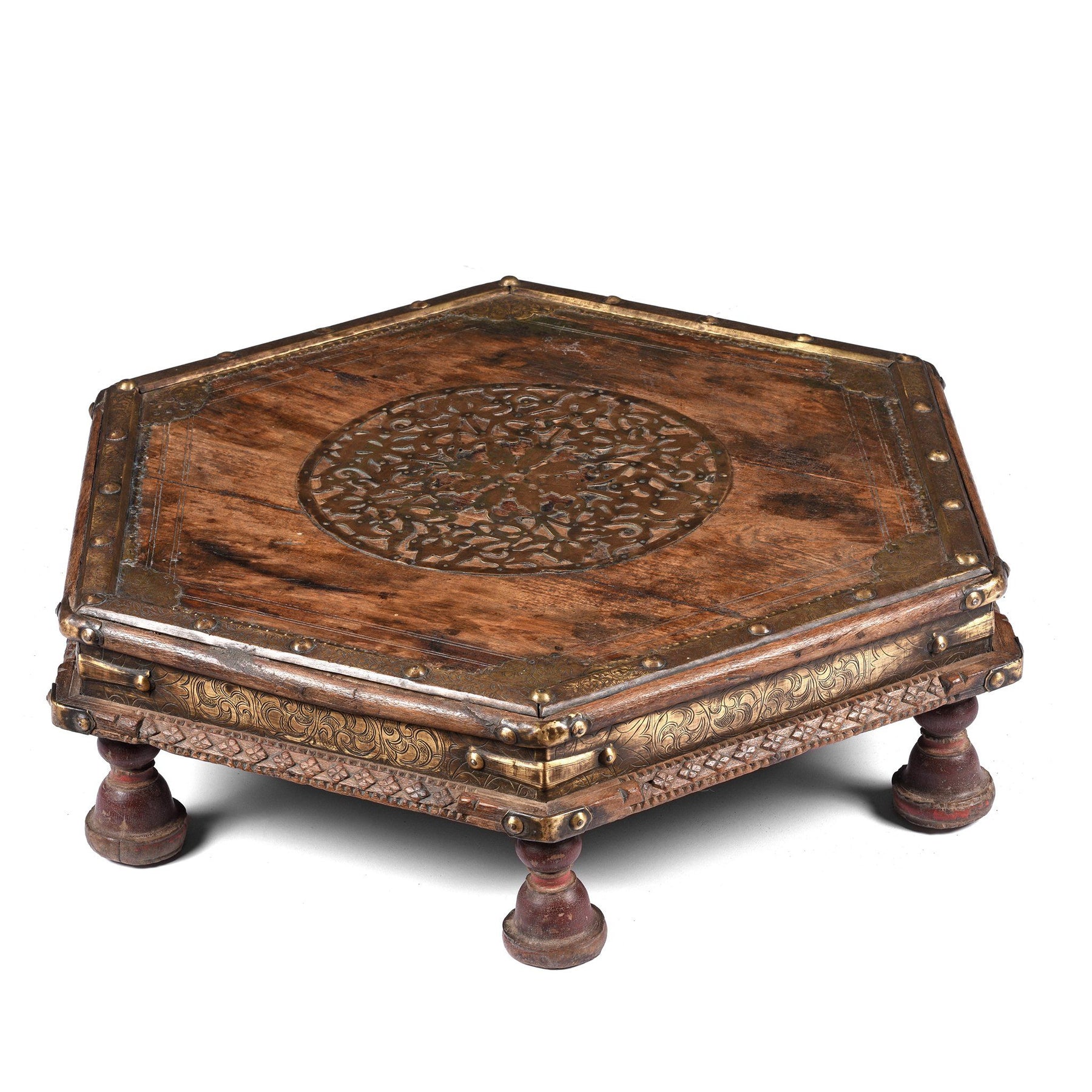 Brass & Rosewood Prayer Table from Gujarat - 19thC