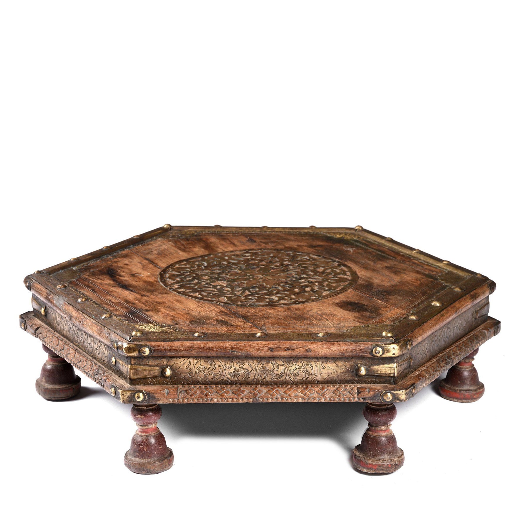 Brass & Rosewood Prayer Table from Gujarat - 19thC