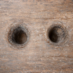 Carved Teak Mortar Table From Nagaland - Ca 100 Yrs Old