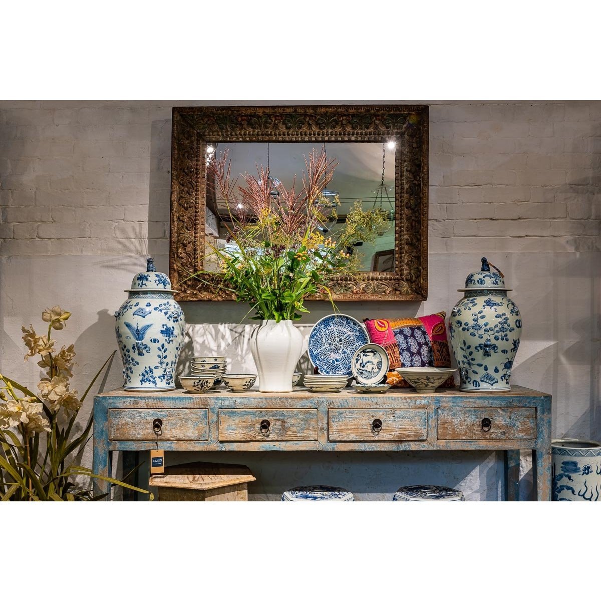 3 Drawer Altar Table Old Blue  Painted Pine