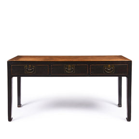 3 Drawer Console Table With Dark Lacquer - 19thC