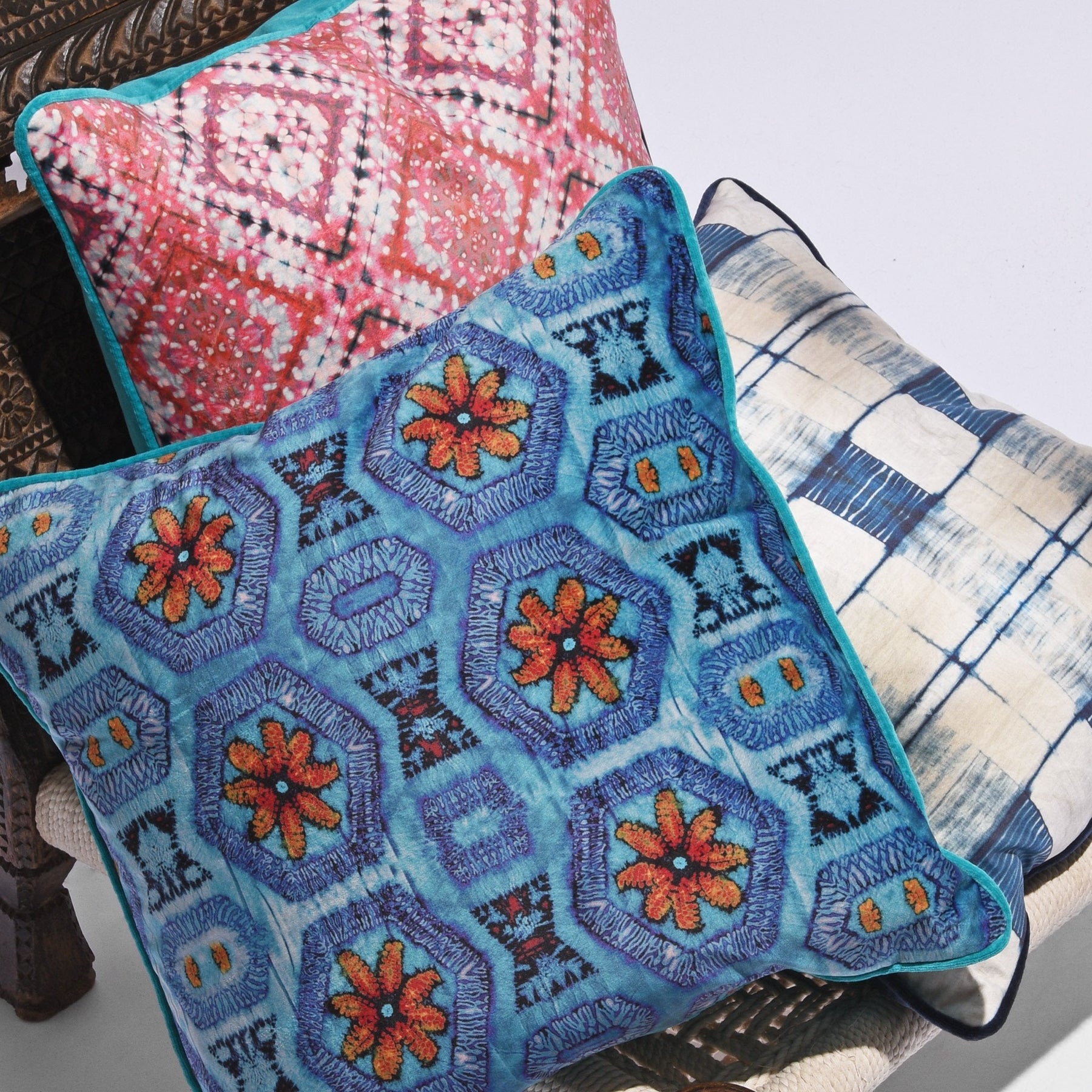 Blue and Tangerine Nui Burst Cushion & Pad