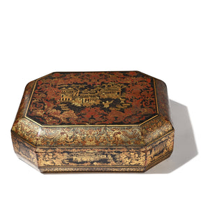 Chinese Export Black Lacquer Games Box - Qing Dynasty - Early 19thC