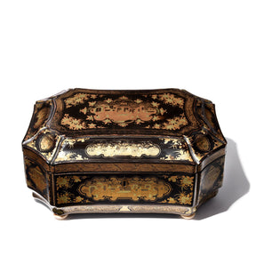 Gilt Black Lacquer Chinese Export Sewing Box - Early 19th Century