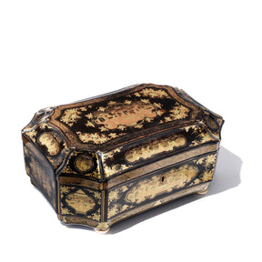 Gilt Black Lacquer Chinese Export Sewing Box - Early 19th Century