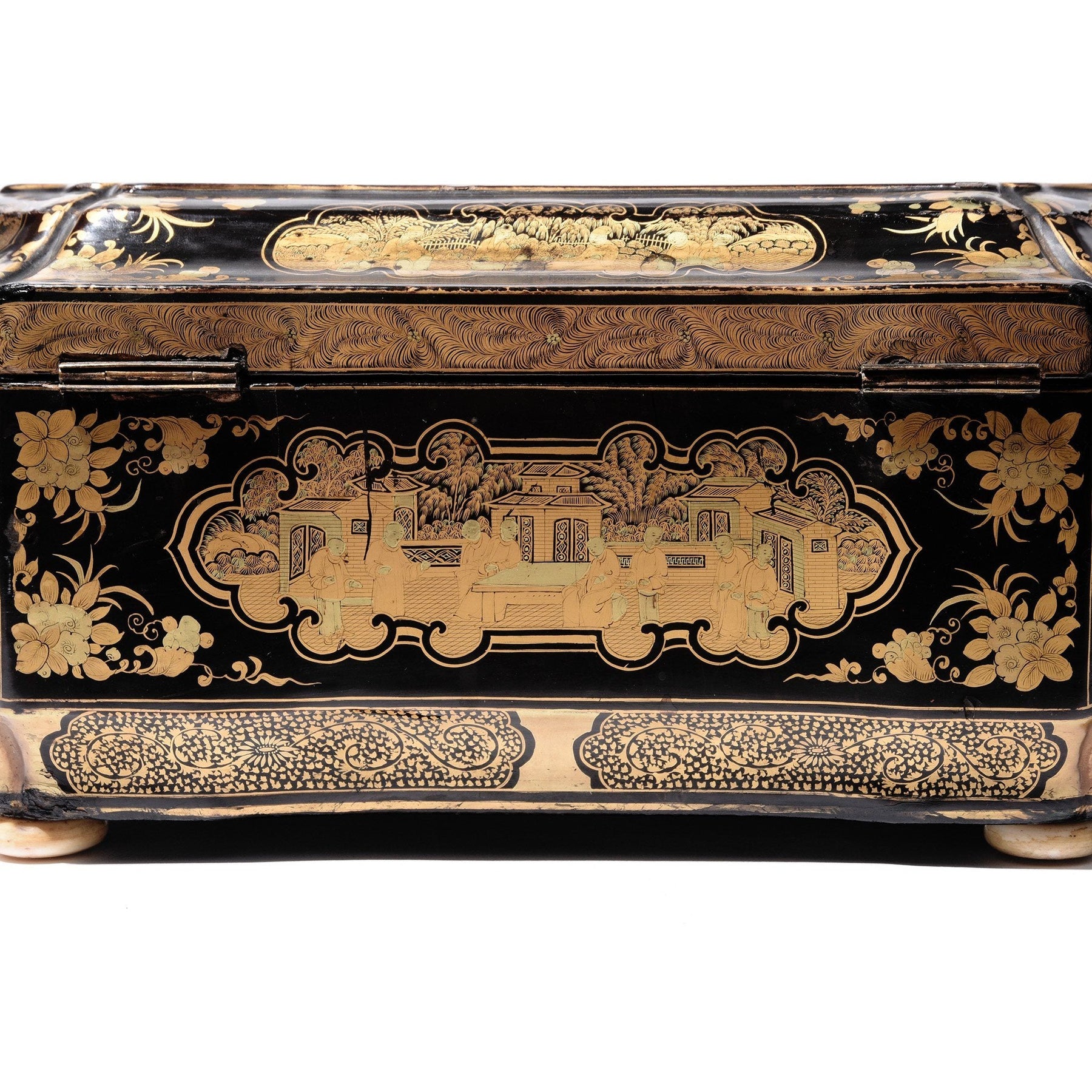 Gilt Black Lacquer Chinese Export Sewing Box - Early 19th Century