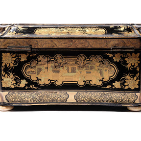 Gilt Black Lacquer Chinese Export Sewing Box - Early 19th Century