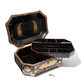 Gilt Black Lacquer Chinese Export Sewing Box - Early 19th Century