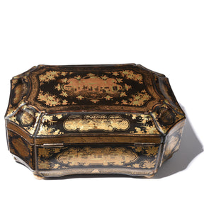 Gilt Black Lacquer Chinese Export Sewing Box - Early 19th Century