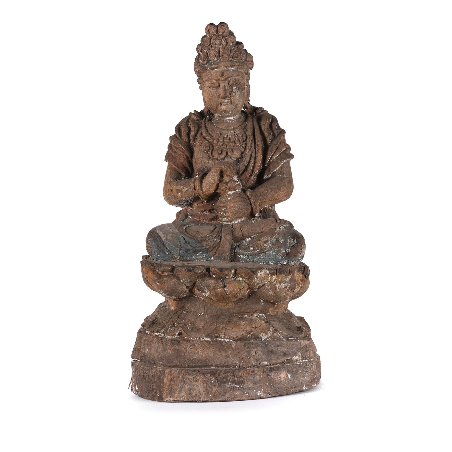 Chinese Painted Wood Seated Guanyin Statue