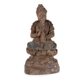 Chinese Painted Wood Seated Guanyin Statue