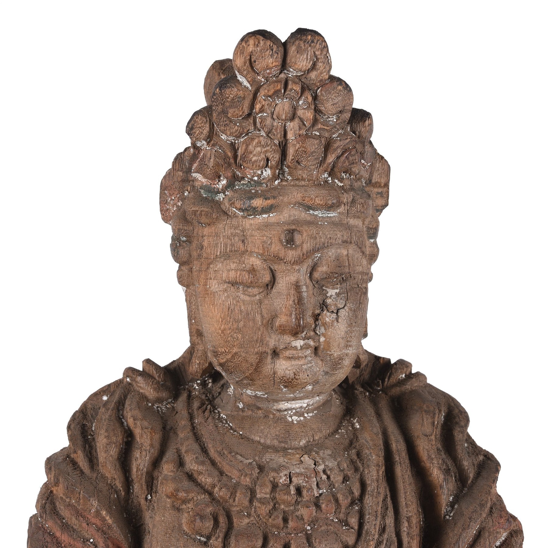 Chinese Painted Wood Seated Guanyin Statue