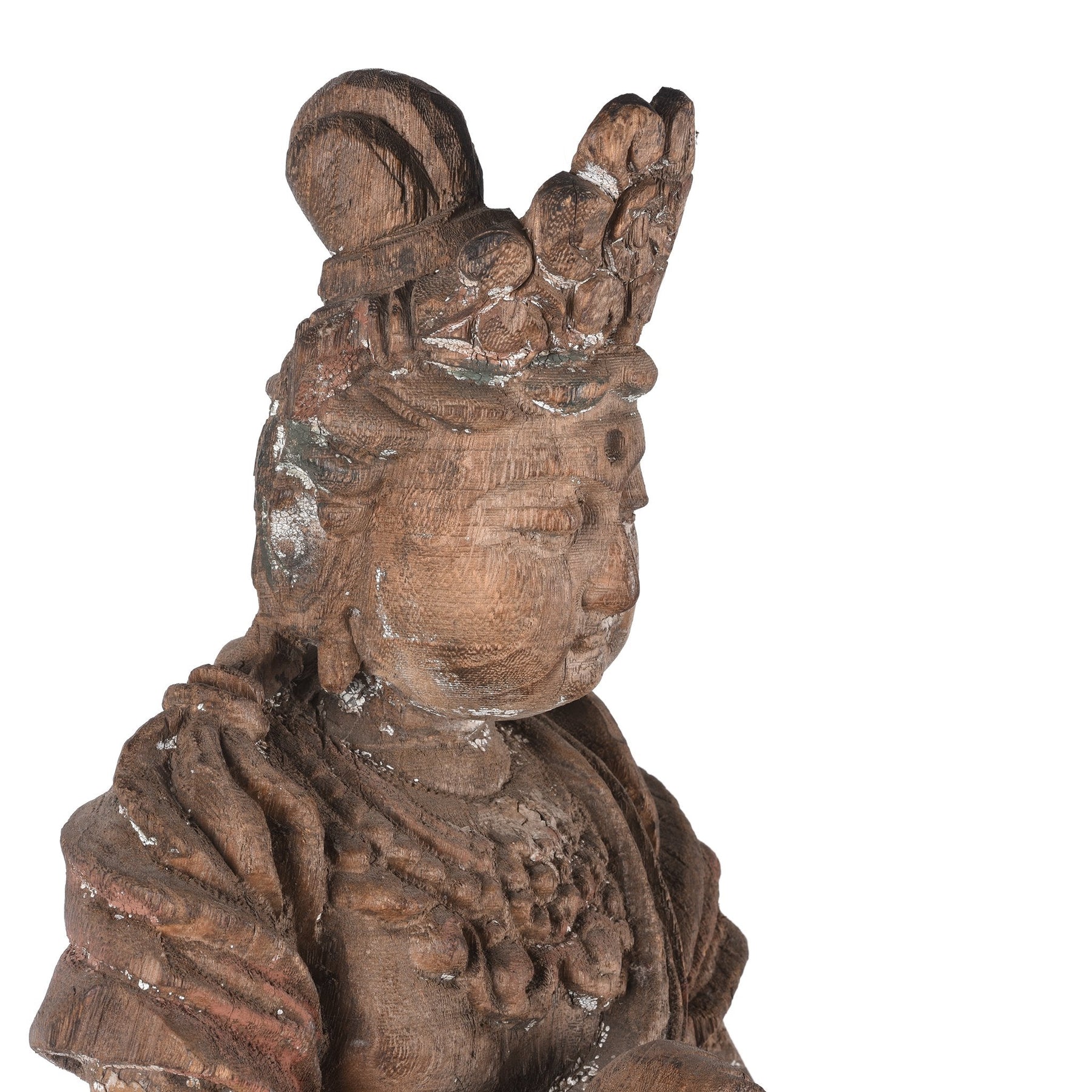 Chinese Painted Wood Seated Guanyin Statue