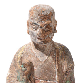 Chinese Polychrome Wood Figure of a Lohan (Monk) - 18thC