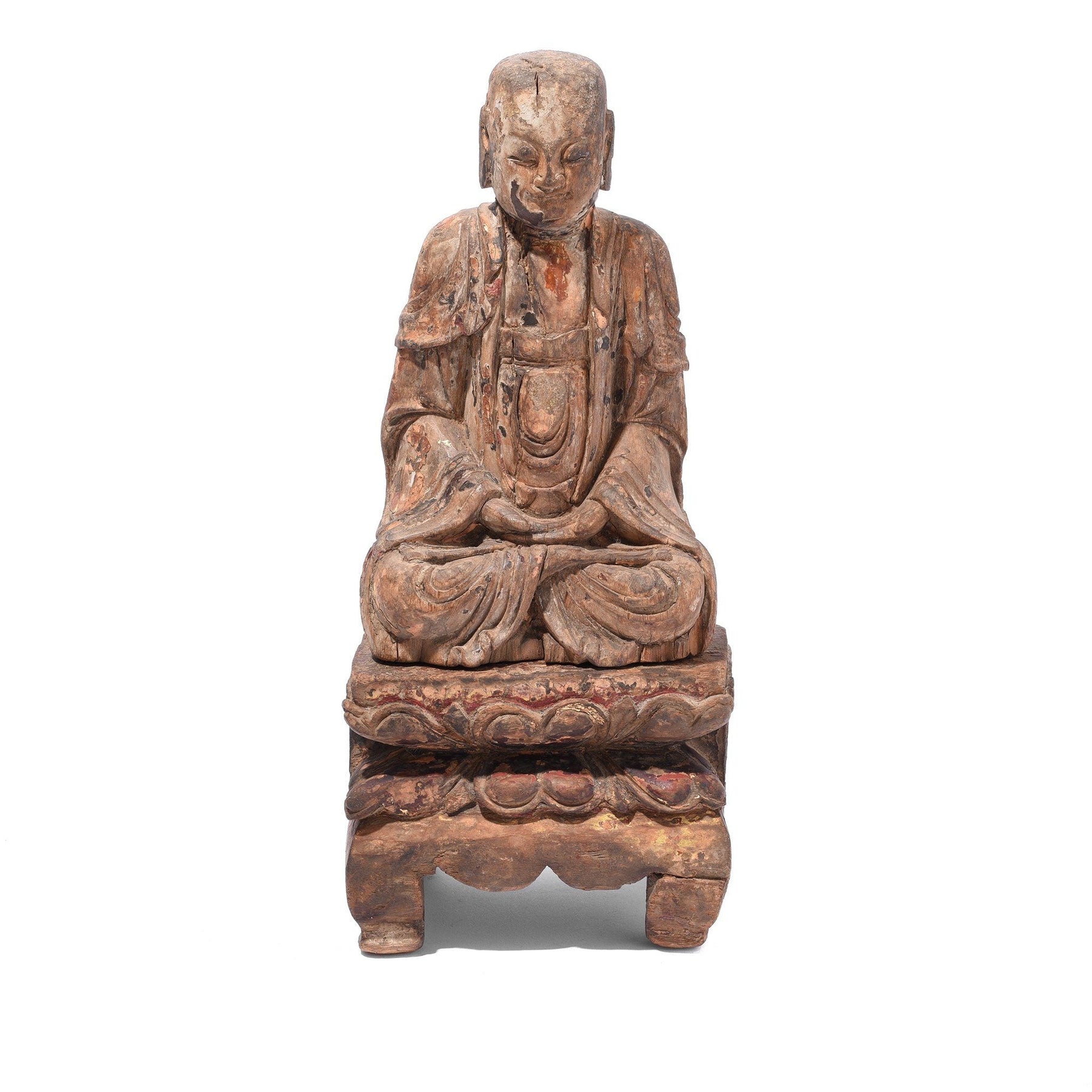 Chinese Polychrome Wood Figure of Buddha - 17thC