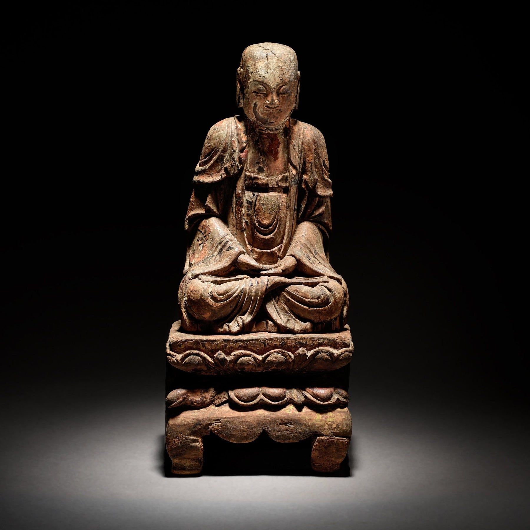 Chinese Polychrome Wood Figure of Buddha - 17thC