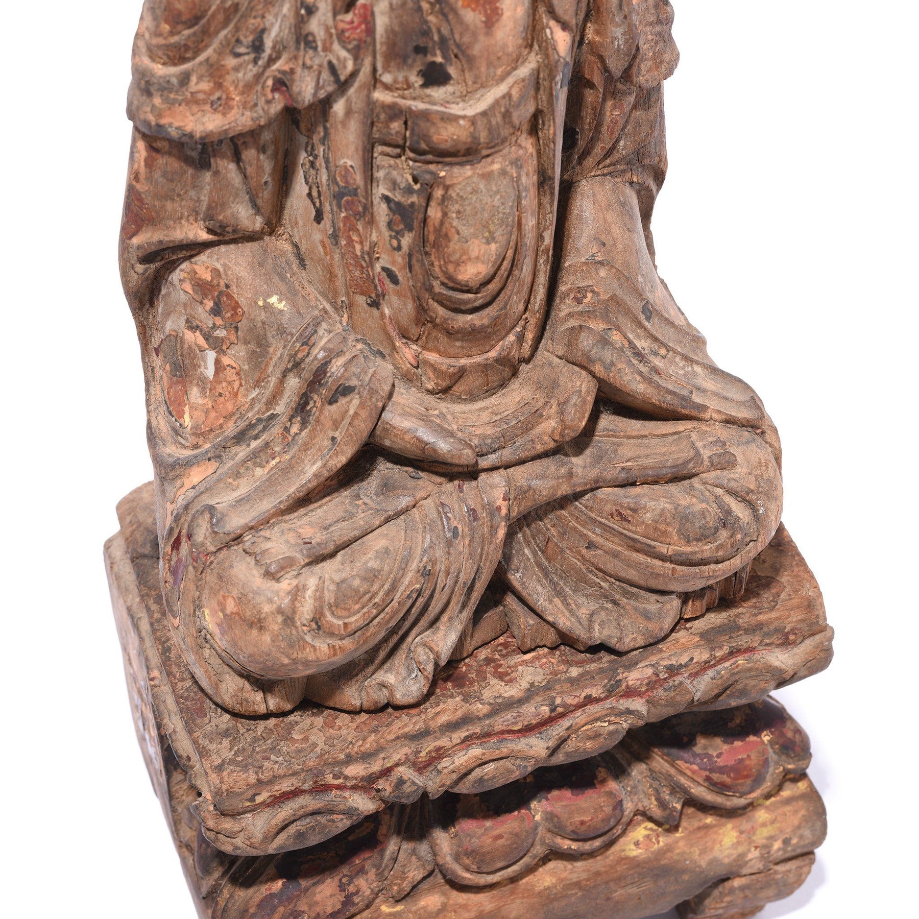 Chinese Polychrome Wood Figure of Buddha - 17thC