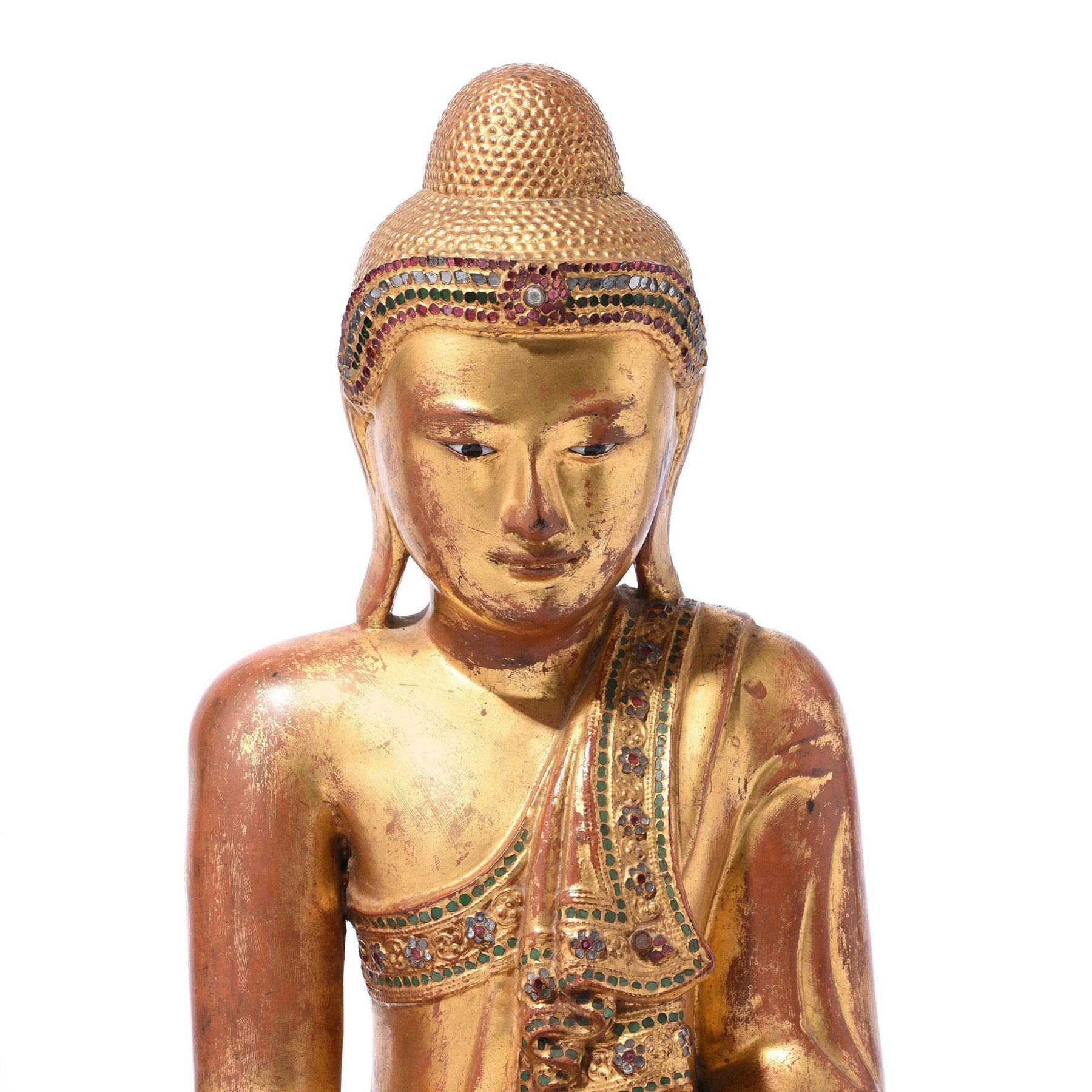 Gilded Teak Burmese Buddha From Mandalay - 19thC