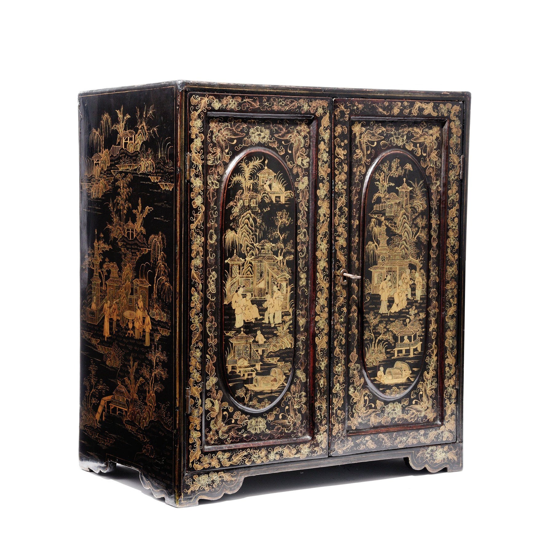 Gilt Black Lacquer Chinese Export Jewellery Cabinet - Early 19thC
