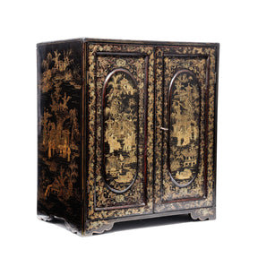 Gilt Black Lacquer Chinese Export Jewellery Cabinet - Early 19thC