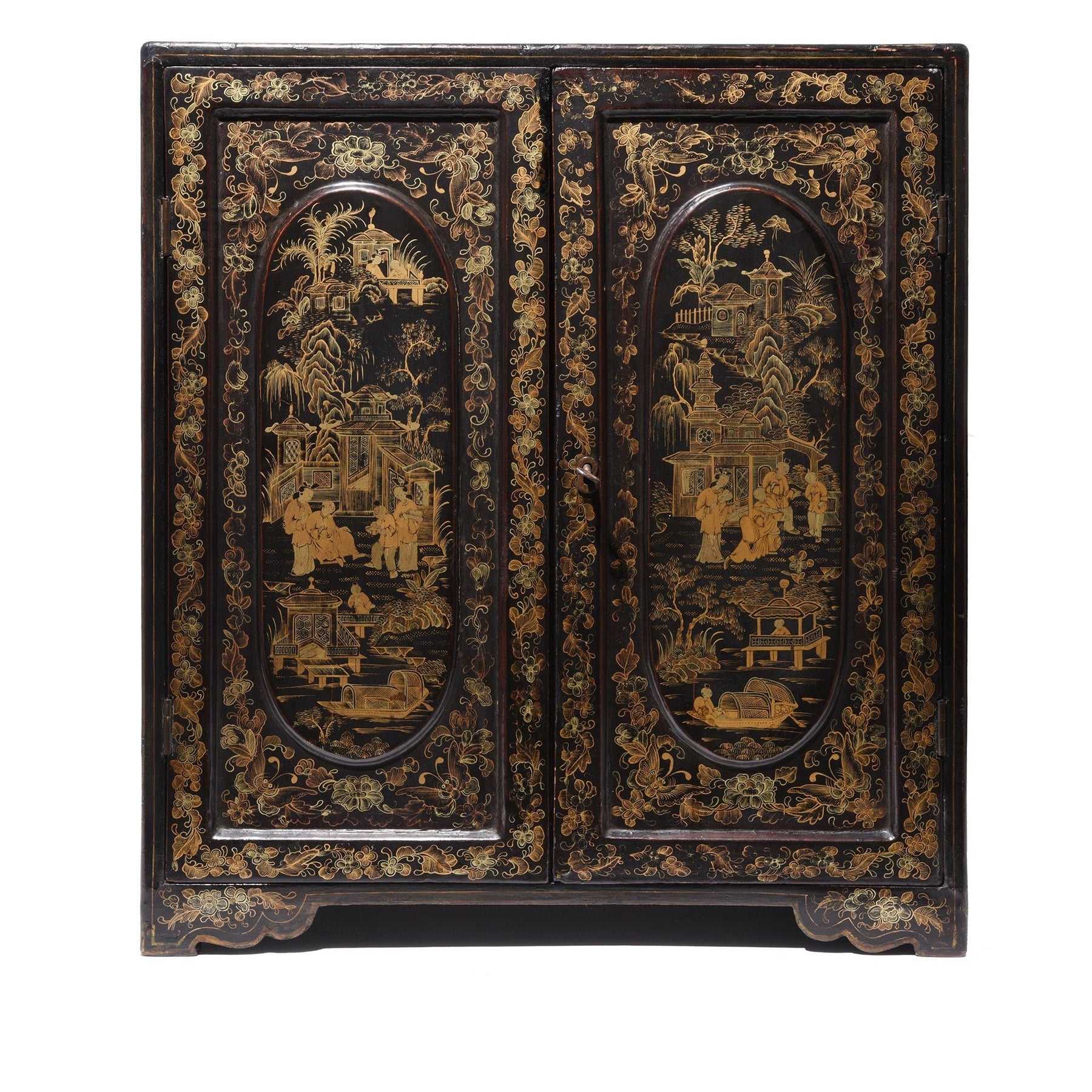 Gilt Black Lacquer Chinese Export Jewellery Cabinet - Early 19thC