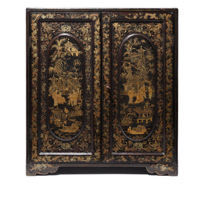 Gilt Black Lacquer Chinese Export Jewellery Cabinet - Early 19thC