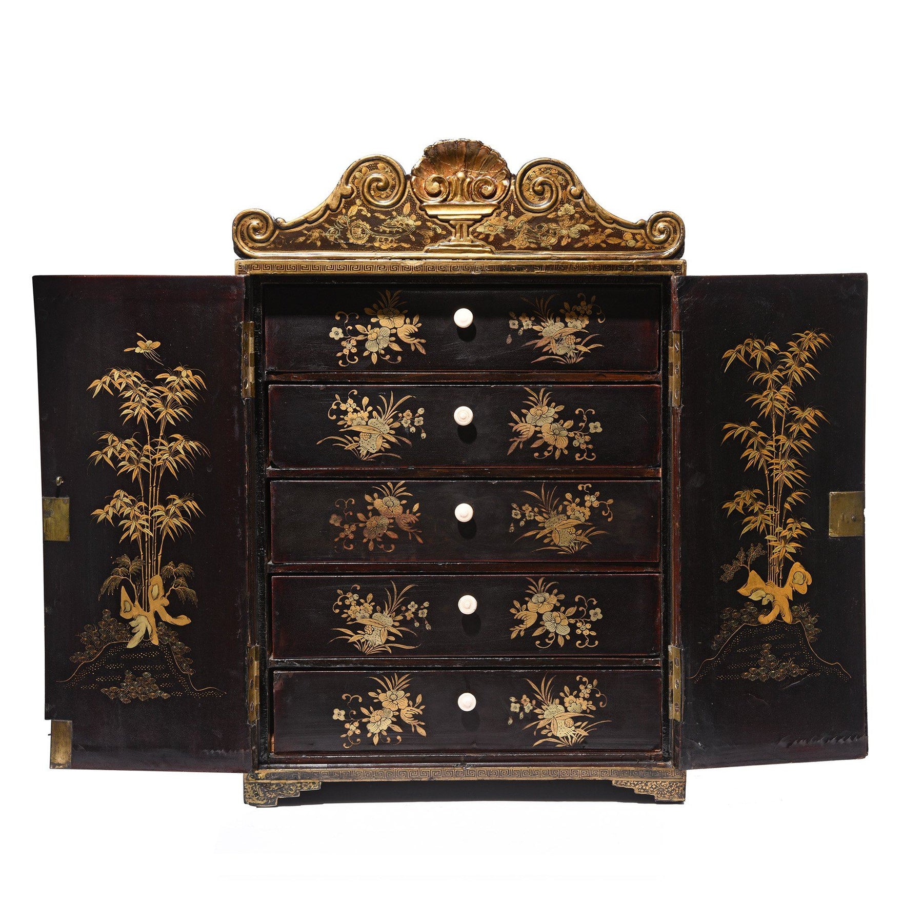 Gilt Black Lacquer Jewellery Cabinet - Early 19thC