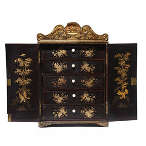 Gilt Black Lacquer Jewellery Cabinet - Early 19thC
