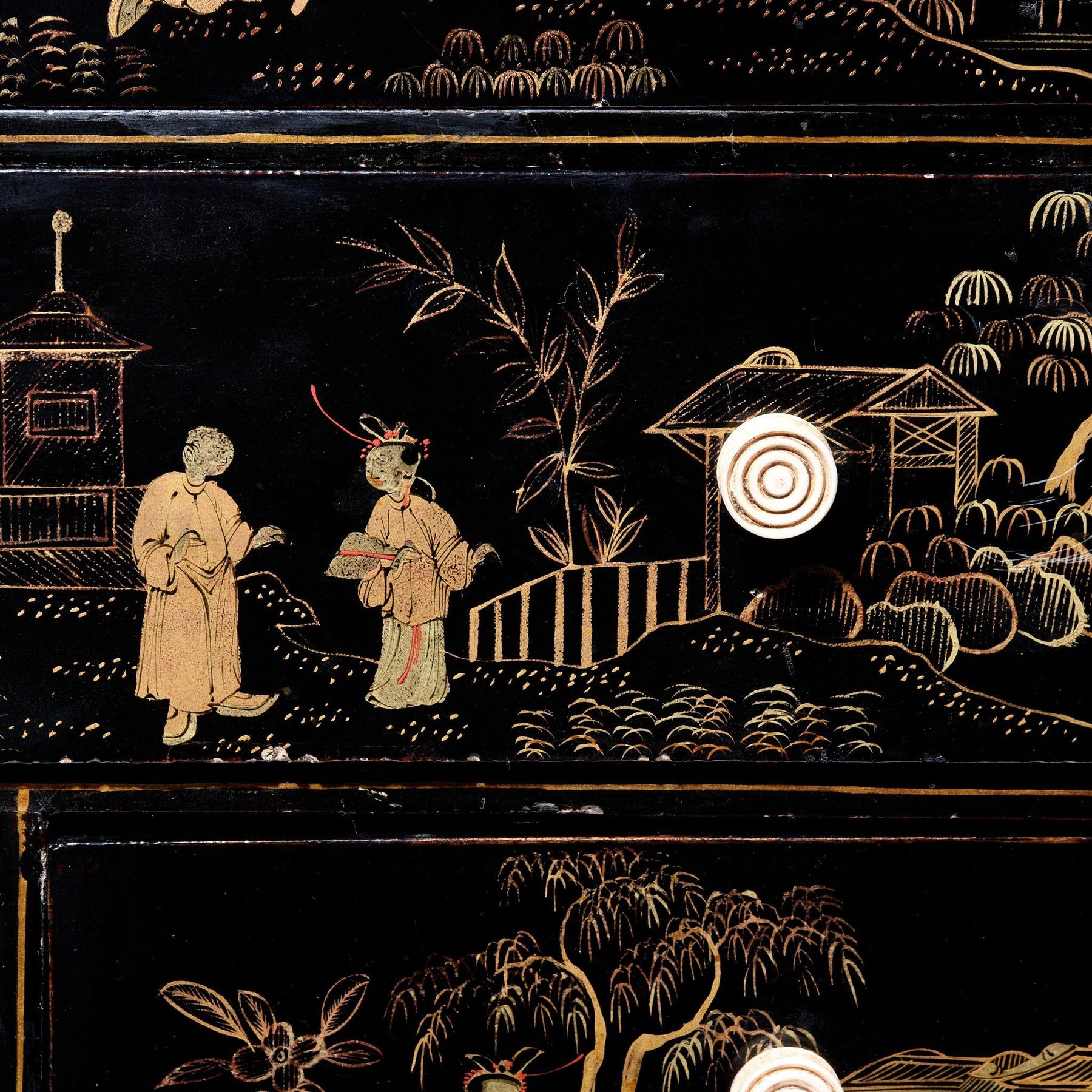 Gilt Black Lacquer Chinese Export Jewellery Cabinet - Early 19thC