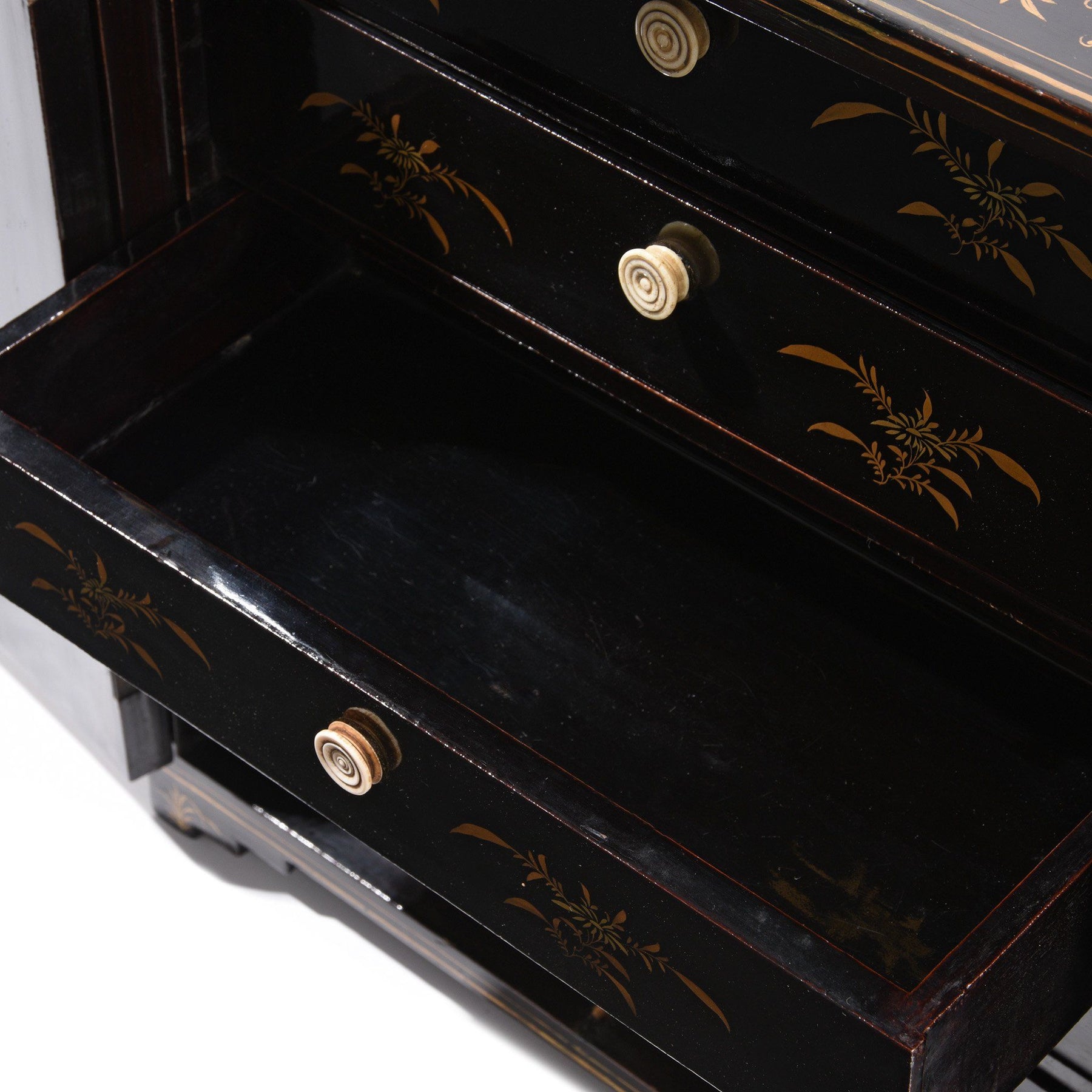Gilt Chinese Black Lacquer Jewellery Cabinet - Early 19thC
