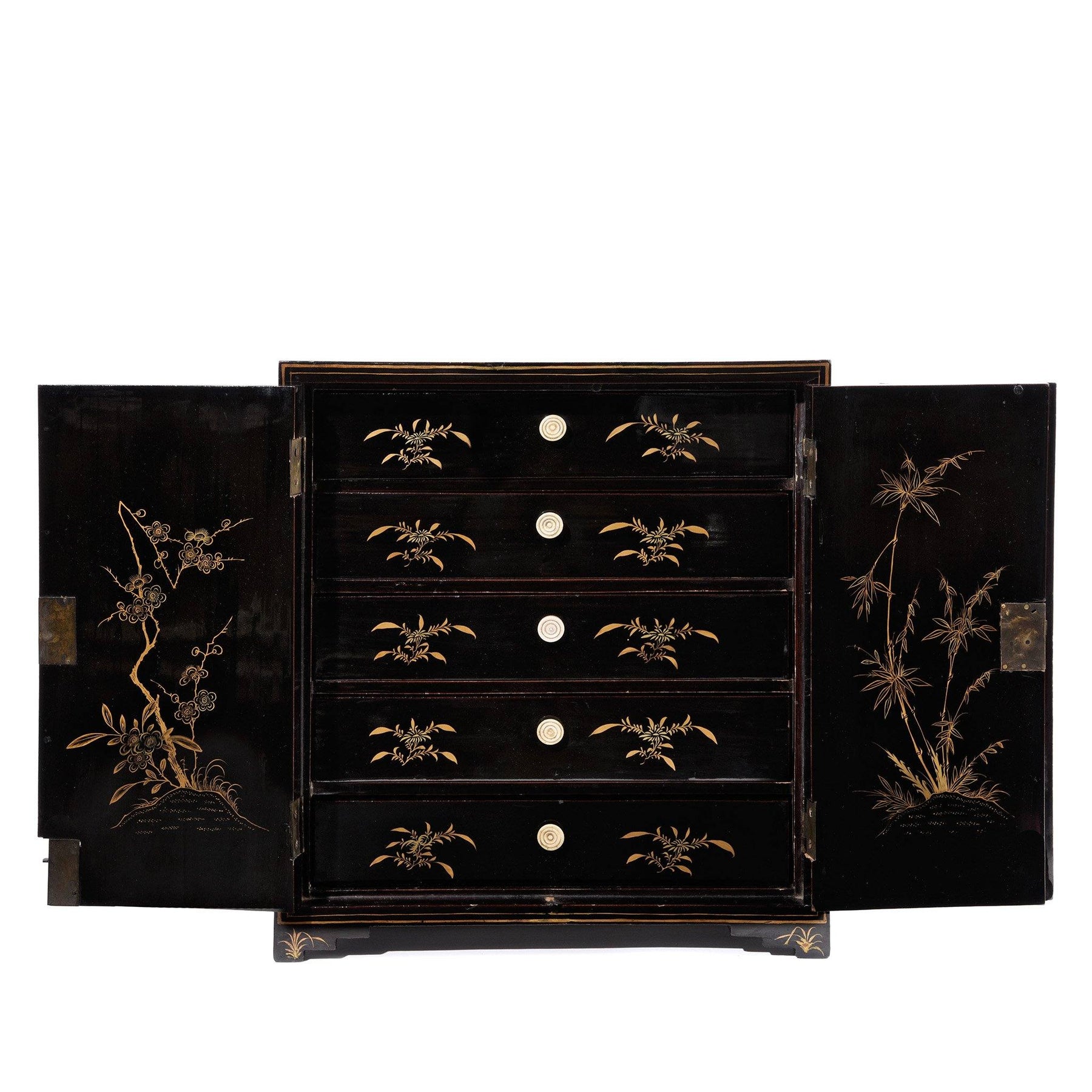 Gilt Chinese Black Lacquer Jewellery Cabinet - Early 19thC