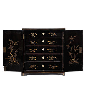 Gilt Chinese Black Lacquer Jewellery Cabinet - Early 19thC