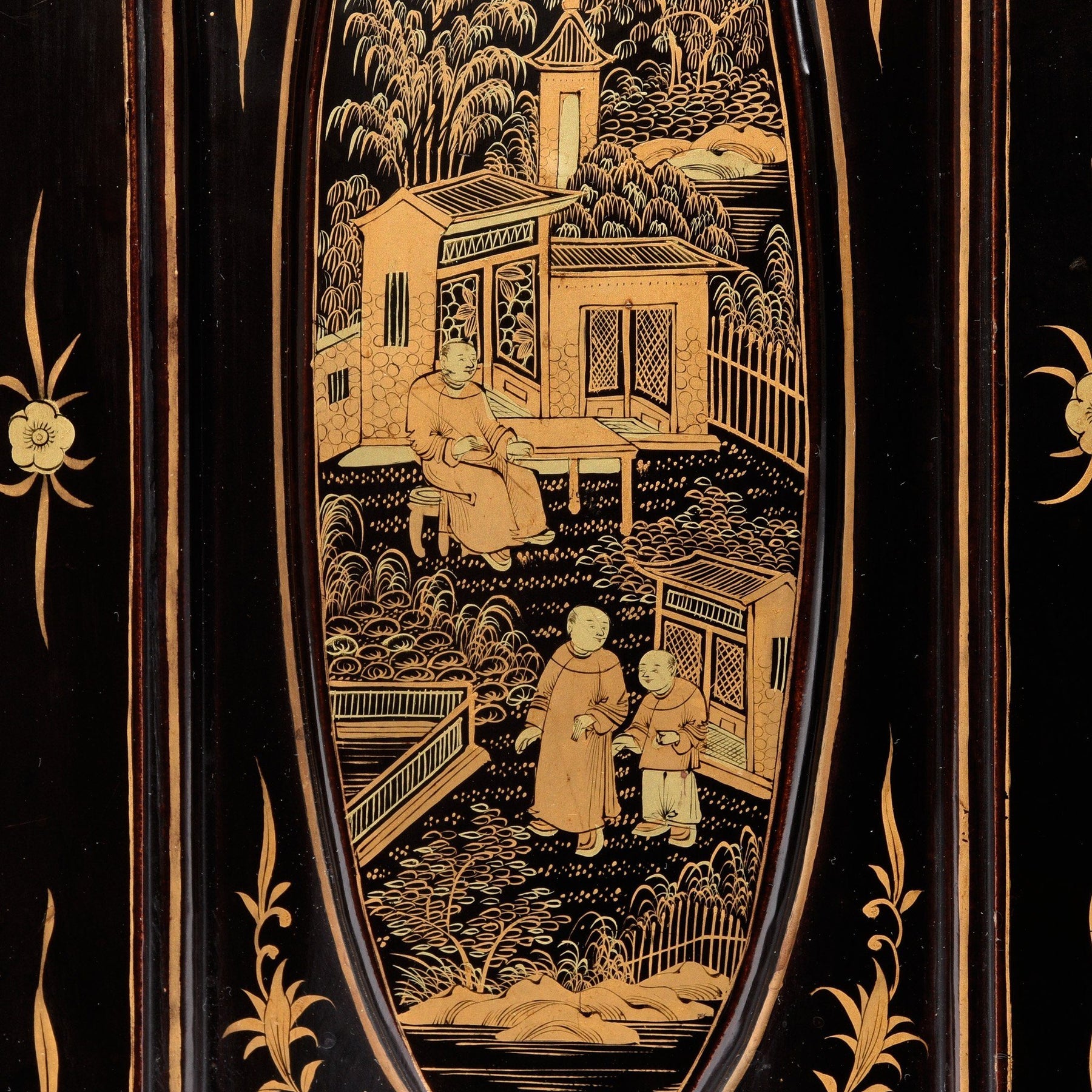 Gilt Chinese Black Lacquer Jewellery Cabinet - Early 19thC