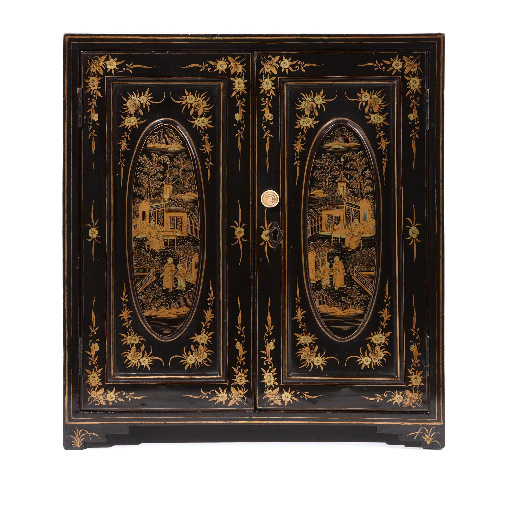 Gilt Chinese Black Lacquer Jewellery Cabinet - Early 19thC